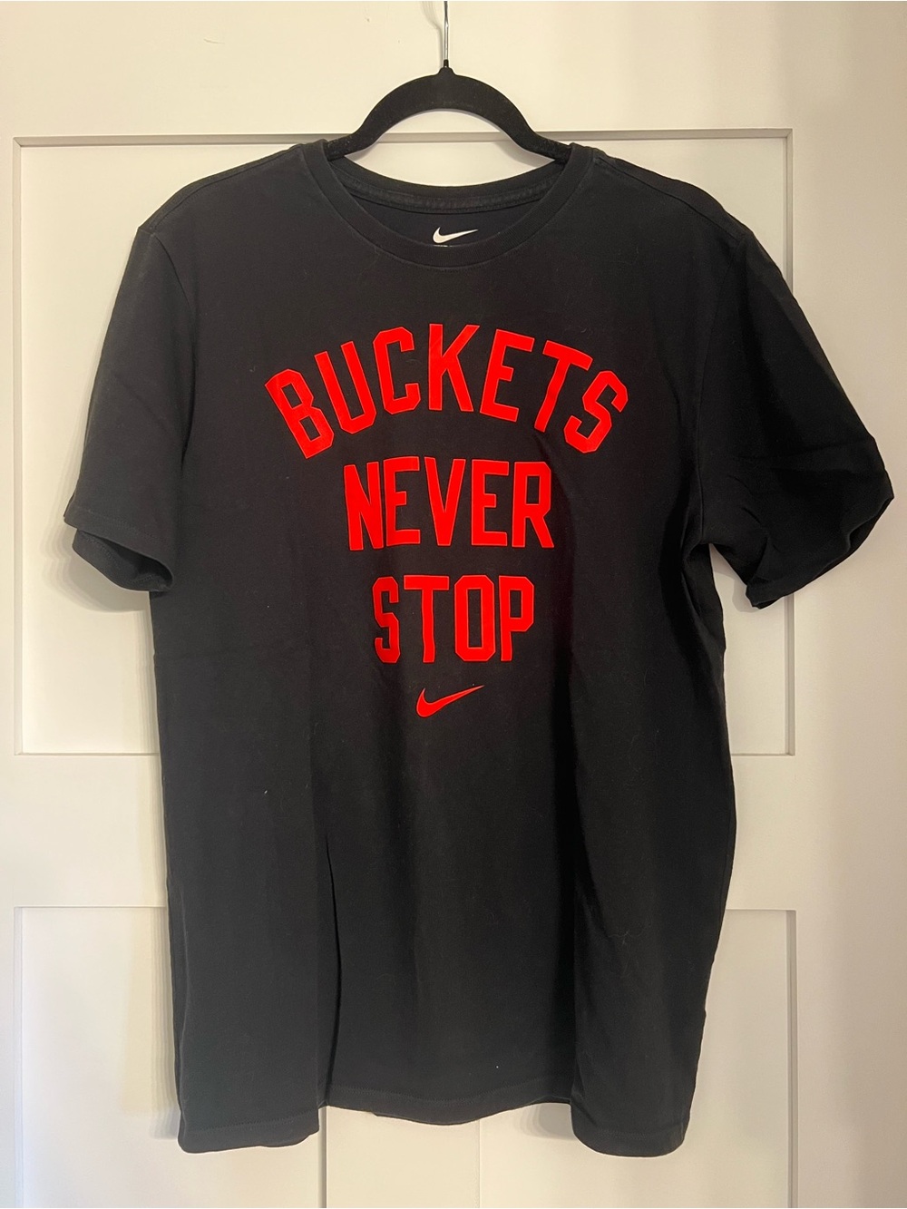 Nike Black T-Shirt with Red 'Buckets Never Stop' Graphic